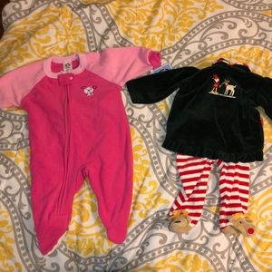 Pink outfit is new with tags. Green worn slightly